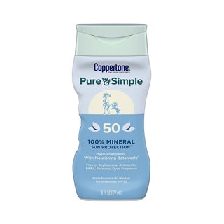 Coppertone Pure  Simple Sunscreen Lotion on white background