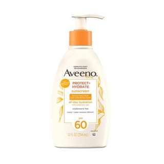 Aveeno Protect  Hydrate SPF 60 on white background