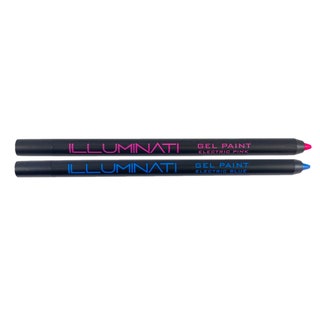 Two black eyeliners with pink and blue tips
